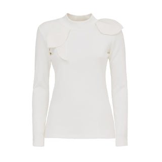 Elegant Long Sleeve Knit Blouse White