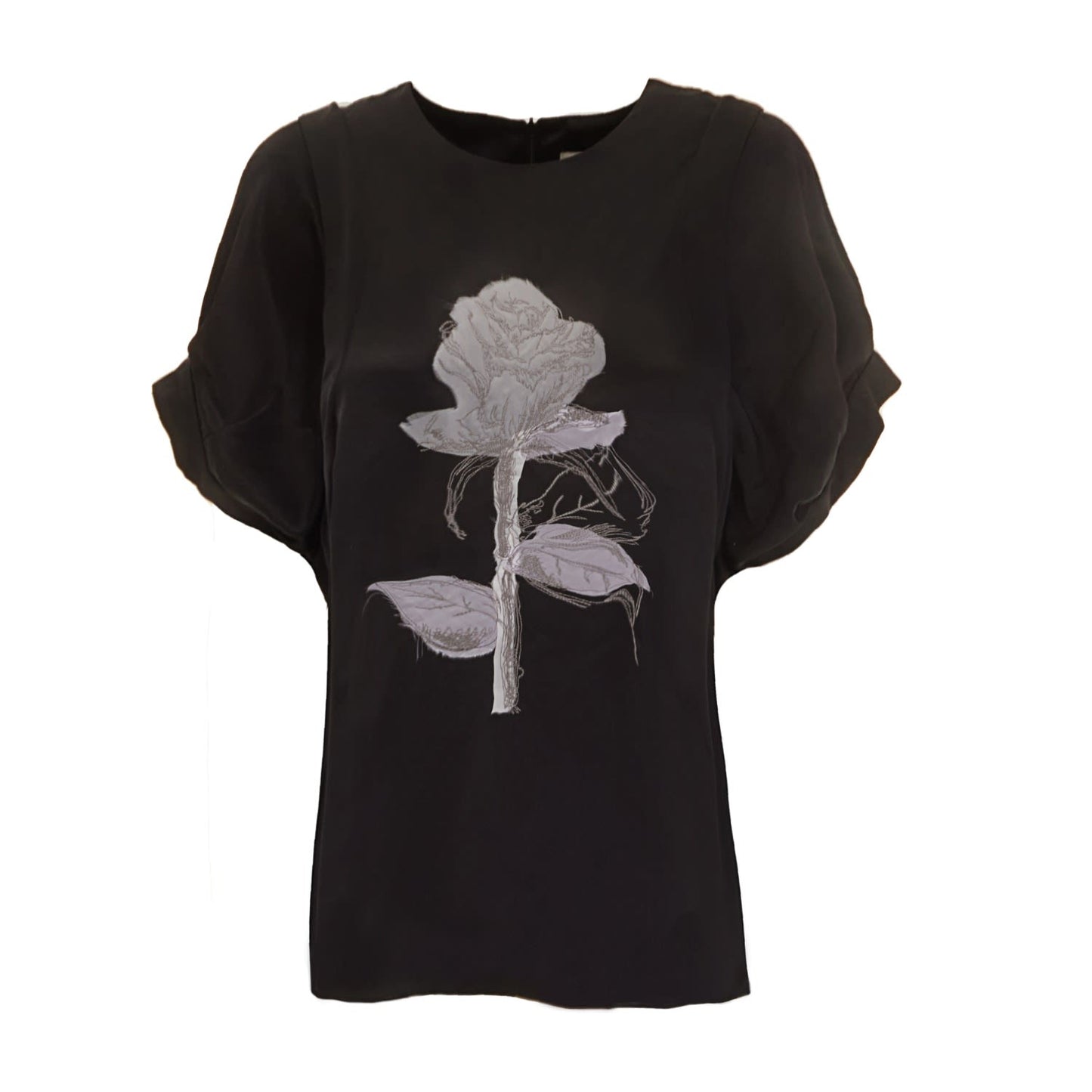 Embroidered Viscose Blouse With Loose Fit Black