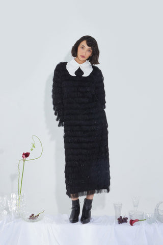Evening Fringe Straight Loose Fit Dress – Black Sparkle - Julia Allert