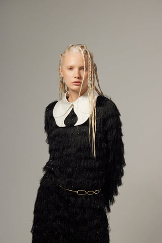 Evening Fringe Straight Loose Fit Dress – Black Sparkle - Julia Allert