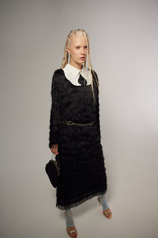 Evening Fringe Straight Loose Fit Dress – Black Sparkle - Julia Allert