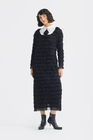 Evening Fringe Straight Loose Fit Dress – Black Sparkle S