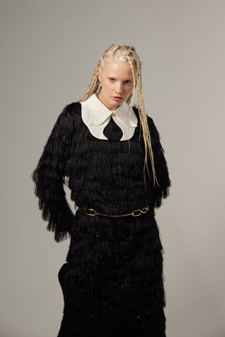 Evening Fringe Straight Loose Fit Dress – Black Sparkle - Julia Allert