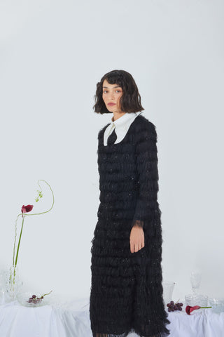 Evening Fringe Straight Loose Fit Dress – Black Sparkle