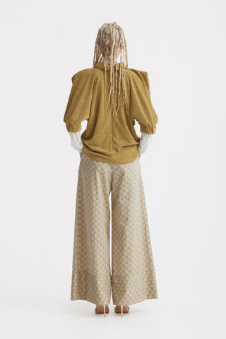 Evening Metallic Knit Puff Sleeve Blouse - Gold - Julia Allert