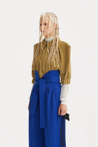 Evening Metallic Knit Puff Sleeve Blouse - Gold - Julia Allert