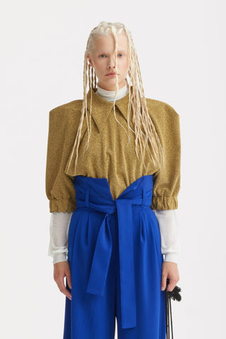 Evening Metallic Knit Puff Sleeve Blouse - Gold - Julia Allert