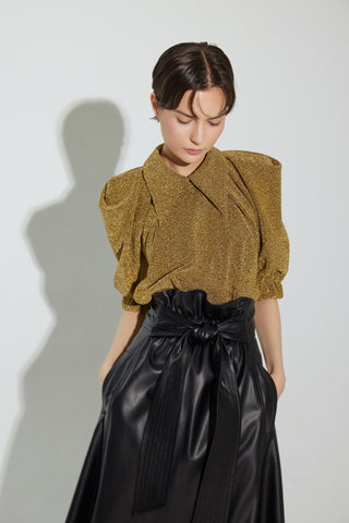 Evening Metallic Knit Puff Sleeve Blouse - Gold - Julia Allert