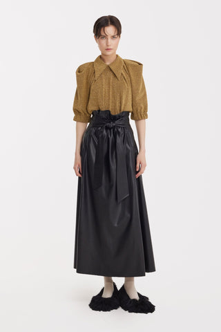 Evening Metallic Knit Puff Sleeve Blouse - Gold - Julia Allert