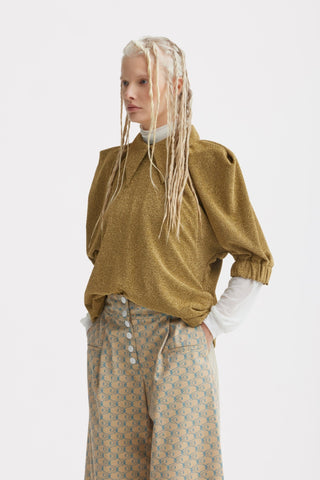Evening Metallic Knit Puff Sleeve Blouse - Gold - Julia Allert