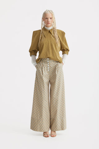 Evening Metallic Knit Puff Sleeve Blouse - Gold - Julia Allert