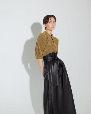 Evening Metallic Knit Puff Sleeve Blouse - Gold - Julia Allert