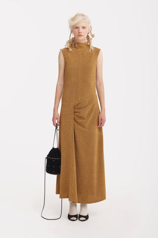 metallic knit dress Yellow Finished with a dramatic maxi length and an unlined construction for a sleek Staud Tilda Metallic Knit Dress
