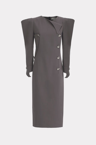 Evening Midi Straight Dress With Sculpted Shoulders – Taupe - Julia Allert