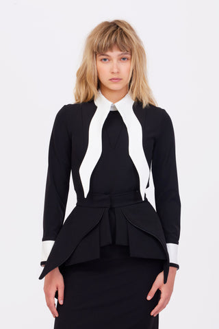 Evening Peplum Belted Dress Black - Two-Piece Set
