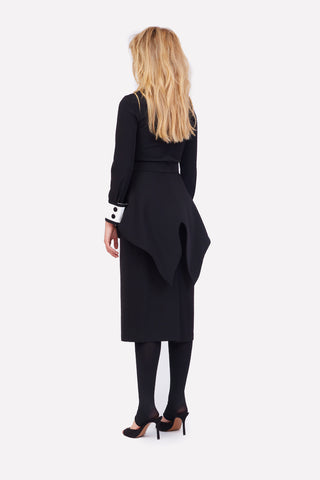 Evening Peplum Belted Dress Black - Two-Piece Set