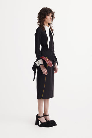 Evening Peplum Belted Dress Black - Two-Piece Set