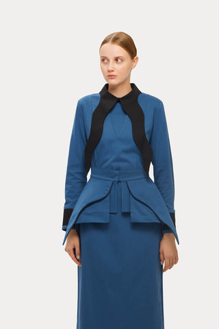 Evening Peplum Belted Dress Blue