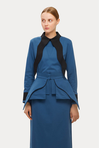 Evening Peplum Belted Dress Blue - Two-Piece Set