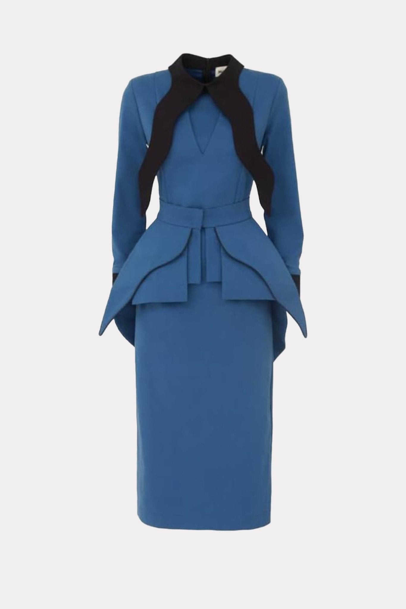 Evening Peplum Belted Dress Blue - Two-Piece Set