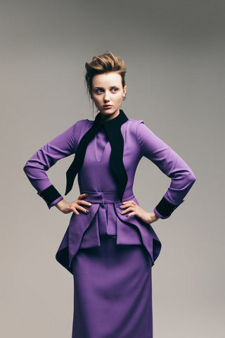 Evening Peplum Belted Dress Lavander - Two-Piece Set - Julia Allert