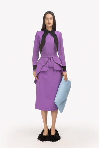 Evening Peplum Belted Dress Lavander - Two-Piece Set - Julia Allert