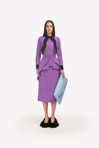 Evening Peplum Belted Dress Lavander - Two-Piece Set