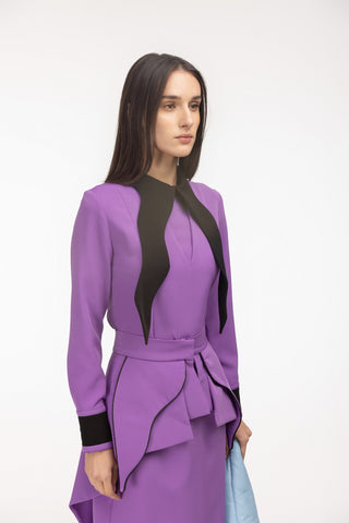 Evening Peplum Belted Dress Lavander - Two-Piece Set