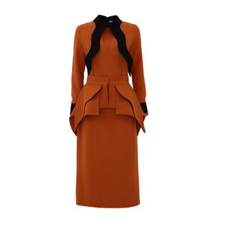 Evening Peplum Belted Dress Orange - Two-Piece Set