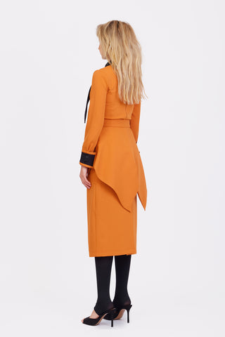 Evening Peplum Belted Dress Orange - Two-Piece Set