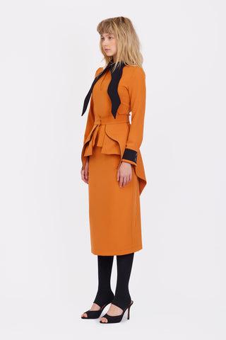 Evening Peplum Belted Dress Orange - Two-Piece Set