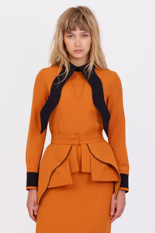 Evening Peplum Belted Dress Orange - Two-Piece Set