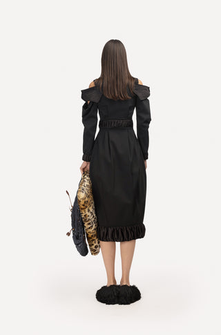 Evening Shoulder-Cut Military Dress Black