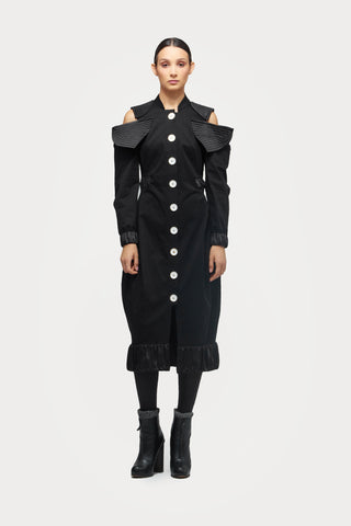 Evening Shoulder-Cut Military Dress Black