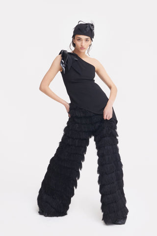 Evening Statement Fringe Palazzo Pants – Black - Julia Allert
