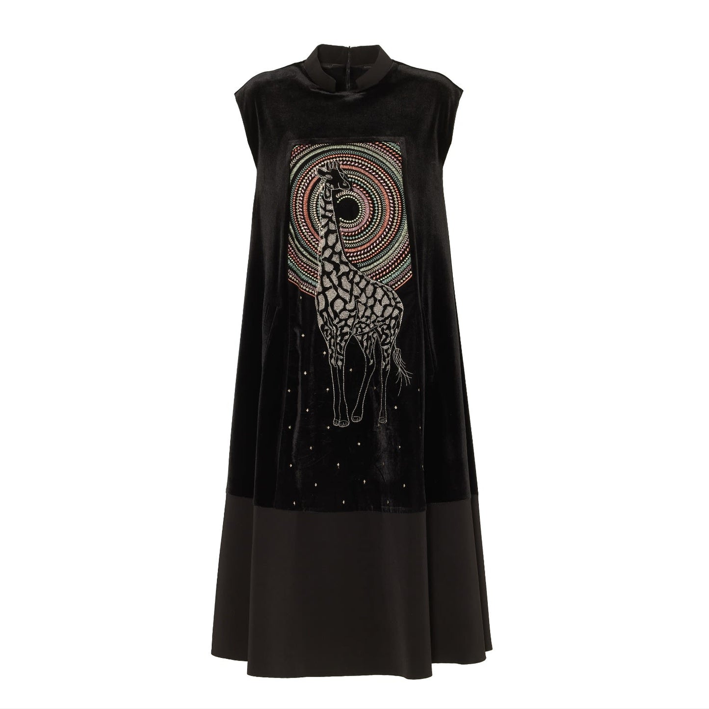 Evening Velour Sleeveless Dress With Embroidery