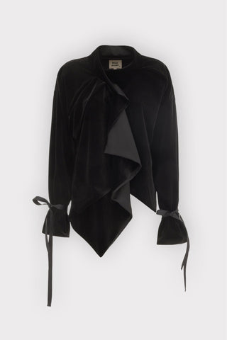 Evening Velvet Wrap Jacket With Silk Lining - Black - Julia Allert