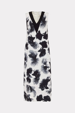 Exclusive Fish Print Sleeveless Crepe Dress White