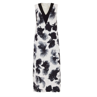 Exclusive Fish Print Sleeveless Crepe Dress White