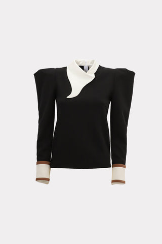 Fashion Asymmetrical Collar Blouse Black