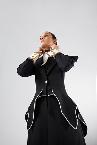 Fashion Asymmetrical Collar Blouse Black - Julia Allert