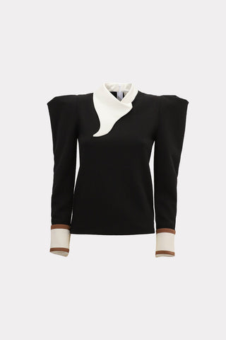 Fashion Asymmetrical Collar Blouse Black - Julia Allert