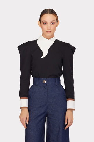 Fashion Asymmetrical Collar Blouse Black - Julia Allert