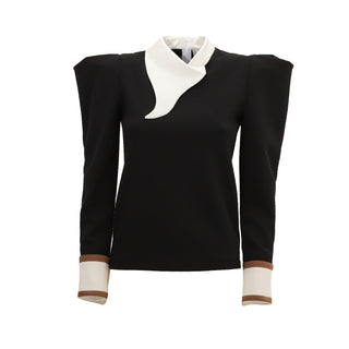 Fashion Asymmetrical Collar Blouse Black