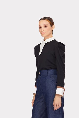 Fashion Asymmetrical Collar Blouse Black