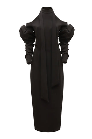 Fashion Cold-Shoulder Midi Dress With Asymmetrical Belt Black - Julia Allert