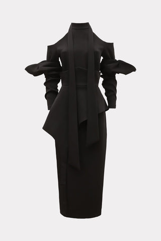 Fashion Cold-Shoulder Midi Dress With Asymmetrical Belt Black - Julia Allert