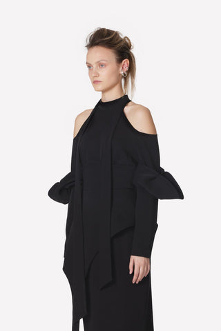 Fashion Cold-Shoulder Midi Dress With Asymmetrical Belt Black - Julia Allert