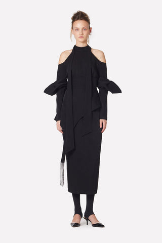 Fashion Cold-Shoulder Midi Dress With Asymmetrical Belt Black - Julia Allert