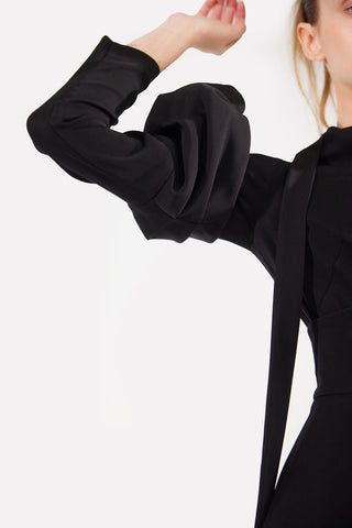Fashion Cold-Shoulder Midi Dress With Asymmetrical Belt Black - Julia Allert